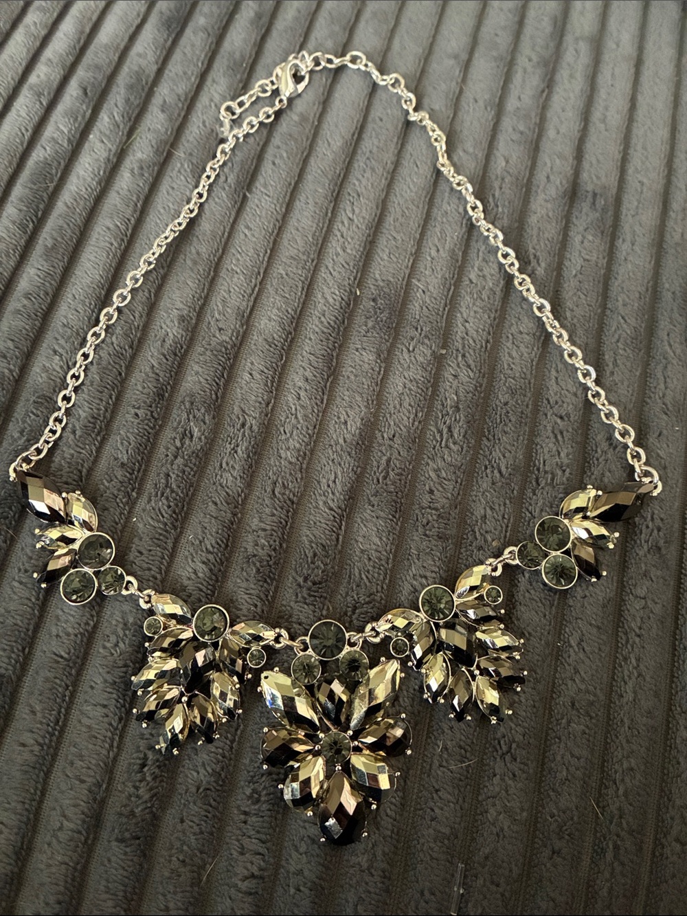 Vintage Napier Black and Gold Floral Crystal Necklace